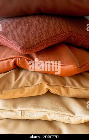 Ruby decorative pillows made from real leather Stock Photo