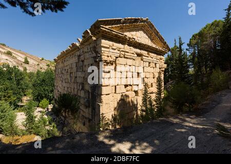 The ancient ruins of the Lower Roman temple of Niha, a landmark in the Bekaa Valley, in Fourzol, Zahle, Lebanon Stock Photo