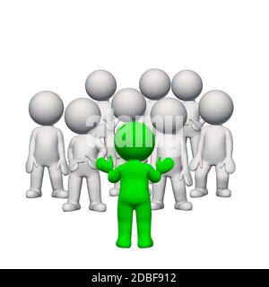 Green 3D people in different poses - crowd - on white background Stock Photo