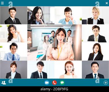 screenshot of  smiling business group online brainstorm on video conference Stock Photo
