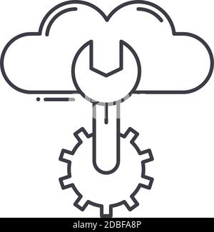 Cloud management icon, linear isolated illustration, thin line vector, web design sign, outline concept symbol with editable stroke on white Stock Vector