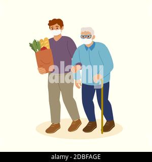 Volunteers helping older people Vector illustration Stock Vector