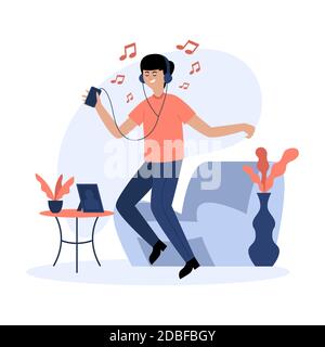 Man dancing and listening to music Vector illustration Stock Vector
