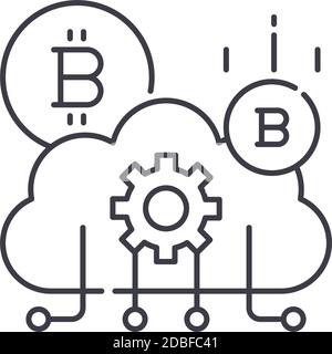 Cloud mining icon, linear isolated illustration, thin line vector, web design sign, outline concept symbol with editable stroke on white background. Stock Vector