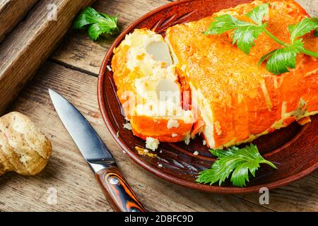 Homemade terrine with Jerusalem artichoke,carrots and potatoes Stock Photo