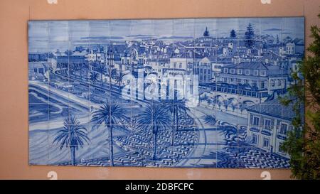 Blue Azulejo Mosaic Tile Picture Of Cascais Town And Sea Front In Cascais Portugal Stock Photo