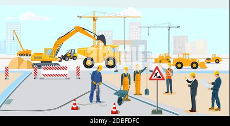 Road construction and building construction Stock Photo