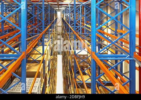 Automated Storage and Retrieval System in Distrbution Warehouse Stock Photo