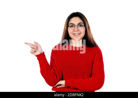 Brunette girl with glasses isolated on a white background Stock Photo