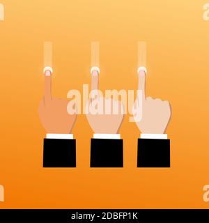 Sucess concept, icon finish button isolated on background. Touch screen tablet with click hand. EPS 10 Stock Vector