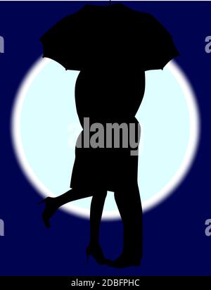 A large full moon with the silhouette of two lovers Stock Photo