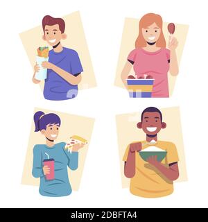 People eating their food and smile Vector illustration Stock Vector