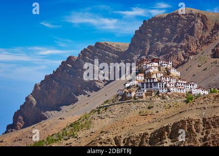 Ki Gompa (also spelled Key, Kye or Kee) is a Tibetan Buddhist monastery - the biggest monastery of Spiti Valley.  Spiti Valley, Himachal Pradesh, Indi Stock Photo