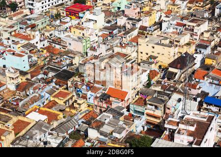 Typical ndian city houses view from above. Tiruchirappalli (Trichy), aerial view. Tamil Nadu, India Stock Photo