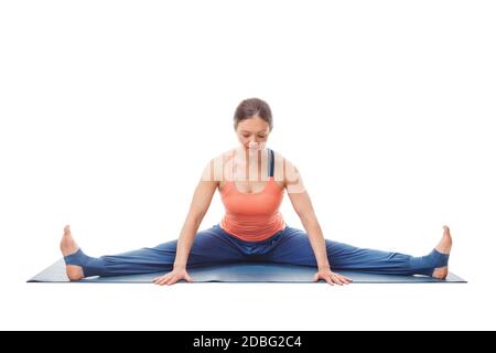 Yoga with partner, Wide-Angle Seated Forward Bend Pose Stock Photo | Adobe  Stock