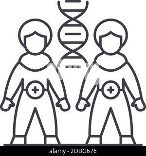 Cloning icon, linear isolated illustration, thin line vector, web design sign, outline concept symbol with editable stroke on white background. Stock Vector