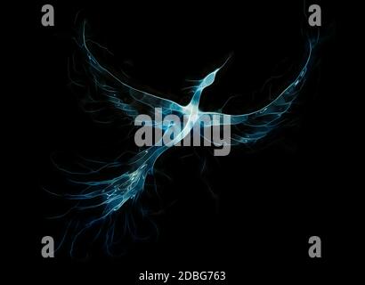 Flying phoenix bird as symbol of rebirth and new beginning. Stock Photo