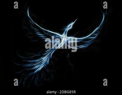 Flying phoenix bird as symbol of rebirth and new beginning. Stock Photo