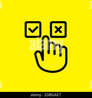Accept and decline buttons icon. Yes or no click. Approve and delete. Hand pushing button. Vector on isolated background. EPS 10 Stock Vector