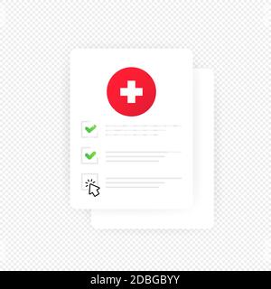 Medical check list clipboard illustration. Vector on isolated transparent background. EPS 10 Stock Vector