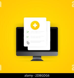 Health medical document check up list online on tablet. Internet checklist test results. Life insurance or healthcare concept. Vector on isolated Stock Vector