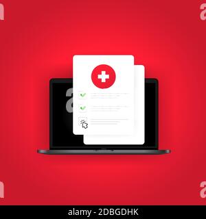 Health medical document check up list online on tablet. Internet checklist test results. Life insurance or healthcare concept. Vector on isolated Stock Vector
