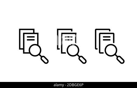 Search business documents through a magnifying glass. Archive papers drawer, catalog search. Vector on isolated white background. EPS 10 Stock Vector