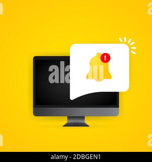 Notification bell on computer display illustration. New message. Vector on isolated background. EPS 10 Stock Vector
