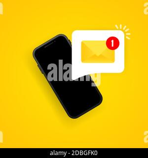 New incoming messages with notification on smartphone illustration. Envelope with incoming message. Vector on isolated background. EPS 10 Stock Vector