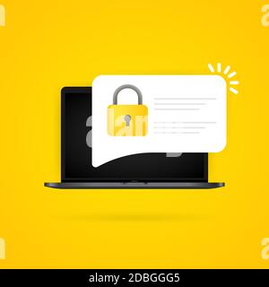 Password security access push notice on laptop. Verification code notification on pc screen for authentication. Private authorization symbol. Vector Stock Vector