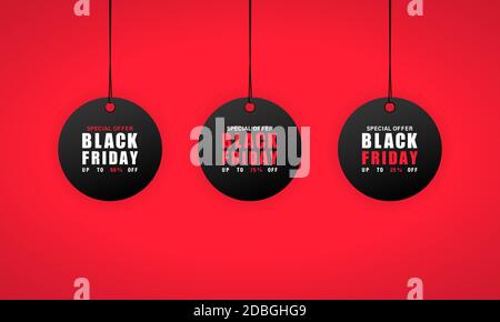 Black friday sales tag. 25, 50 and 75 percent discount. Vector on isolated background. EPS 10 Stock Vector