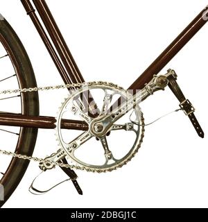 Detail of an old bicycle isolated on a white background Stock Photo