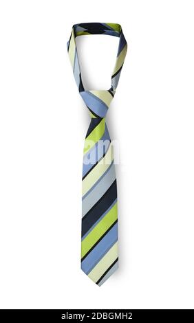Men's striped tie in different colors taken off for leisure time, isolated on white background. With clipping path. Stock Photo