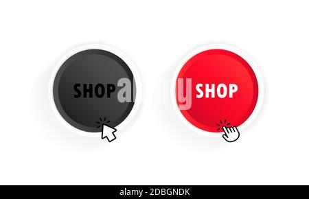 Shop button with cursor. Vector on isolated white background. EPS 10 Stock Vector