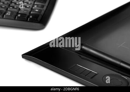 Graphic tablet with pen for illustrators and designers, isolated on white background Stock Photo