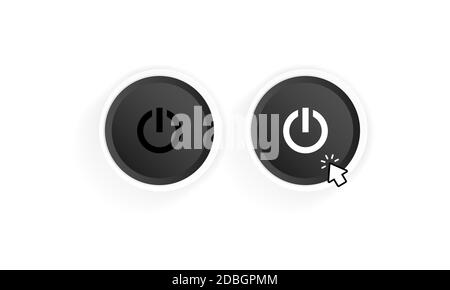 Power on button icon. Black button power. Push-button power of. Power with cursor. Vector illustration Stock Vector