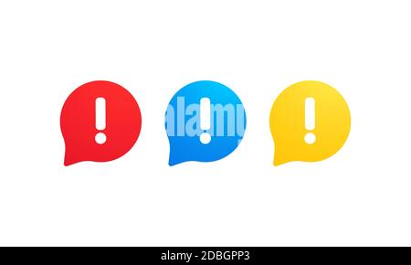 Exclamation mark. Important round mark, attention logo warning speech bubble. Exclamation mark. Hazard warning symbol. Flat design style. Stock Vector