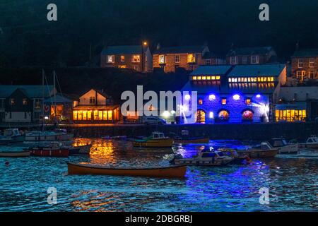 Porthleven Lights at christmas Stock Photo