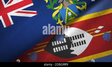 Pitcairn Islands and Eswatini Swaziland two flags textile cloth Stock Photo