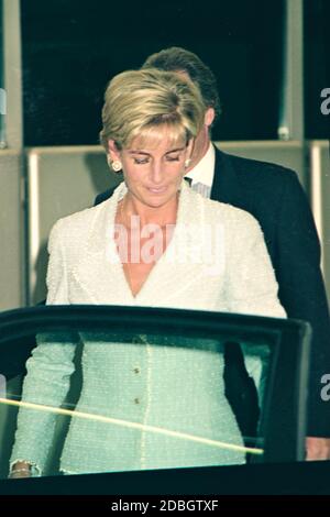 HRH Princess Diana arriving at London Heathrow Airport 1995 Stock Photo