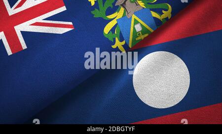 Pitcairn Islands and Laos two flags textile cloth. Stock Photo