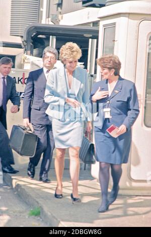 HRH Princess Diana arriving at London Heathrow Airport 1995 Stock Photo