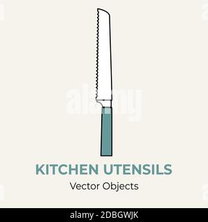 Kitchen knife vector isolate illustration. Vector line illustration icon menu banner flayer. Kitchen cutlery simple logo Stock Vector