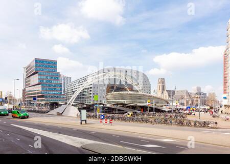 Cityscape and beautiful Landmark  in cool district Donwtown blaak station Rotterdam the Netherlands. Transportation  landmark Tourism concept.