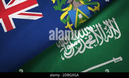 Pitcairn Islands and Saudi Arabia flags textile cloth Stock Photo