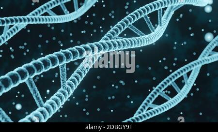 DNA molecules blue 3d render abstract background Stock Photo