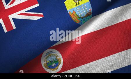 Costa Rica and Saint Helena two flags textile cloth, fabric texture ...
