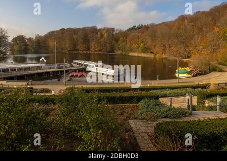 The excursion boats and other boats have ceased operations this year. Dieksee, Malente, Germany. Stock Photo