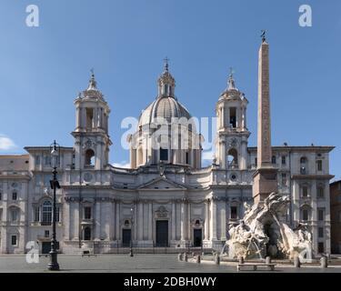 Rome, Italy-12 Mar 2020: Popular tourist spot Piazza Navona is empty following the coronavirus confinement measures put in place by the governement, R
