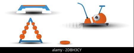 Modern sports exercise bike with electric control home orange on a white background. Set of sports equipment vector . EPS 10 Stock Vector